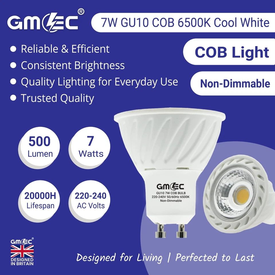 7W GU10 COB LED BULB 6500K-COOL WHITE ( PACK OF 6) - ENERGY EFFICIENT FREE POST - Image 3 of 4