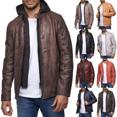 Tazzio Lederjacke Herren Leder Jacke Echtleder Übergangsjacke Biker Hoodie Look