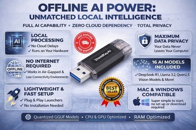 Offline AI USB Drive 64GB | Llama DeepSeek Qwen| No Internet Plug & Play Mac+PC