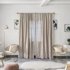 1 Pair Striped Boho Curtain for Living Room Bedroom Farmhouse Window Tassel C...