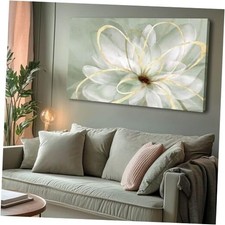 Room Wall Decoration Canvas Wall Art White Flowers Picture Modern 24"x48" Green