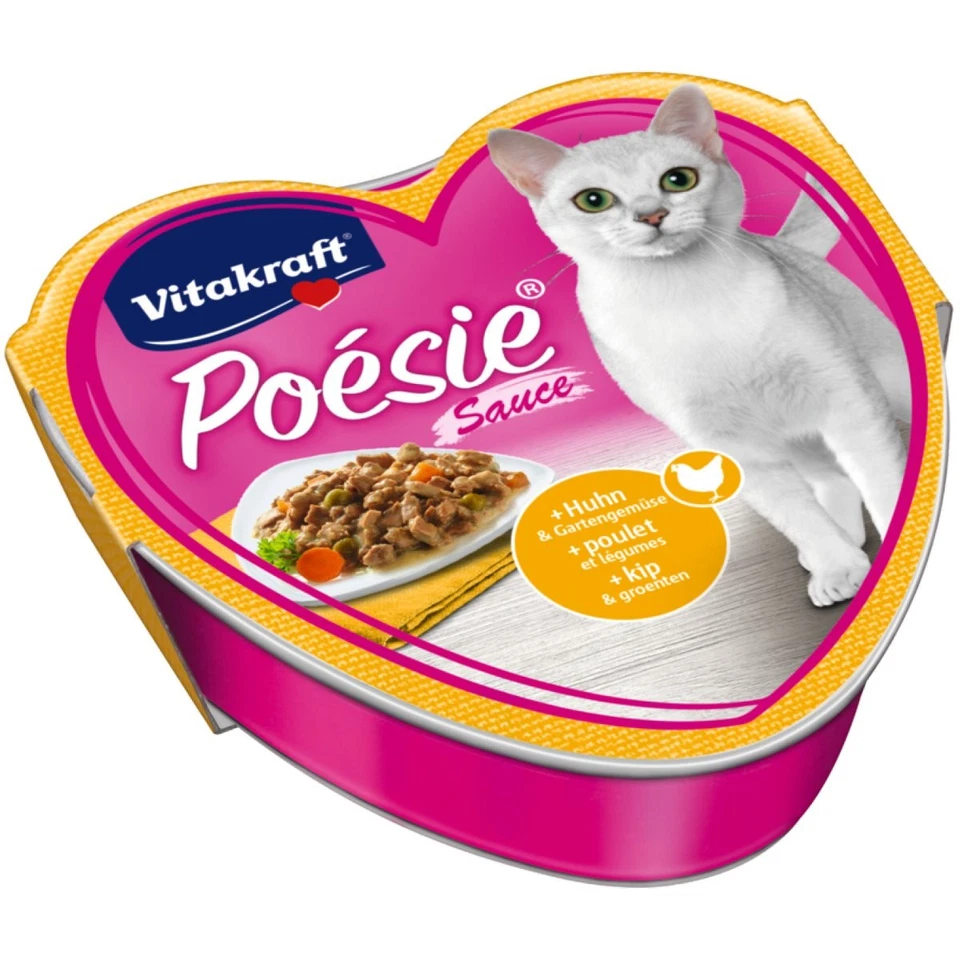 Vitakraft 15 Schalen Katzenfutter Poesie Sauce Huhn und Gartengemüse Nassfutter
