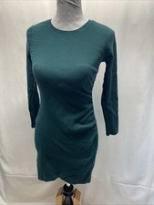 Nine West Women’s Petite Medium Green Ribbed LS Ruched Side Tight Dress