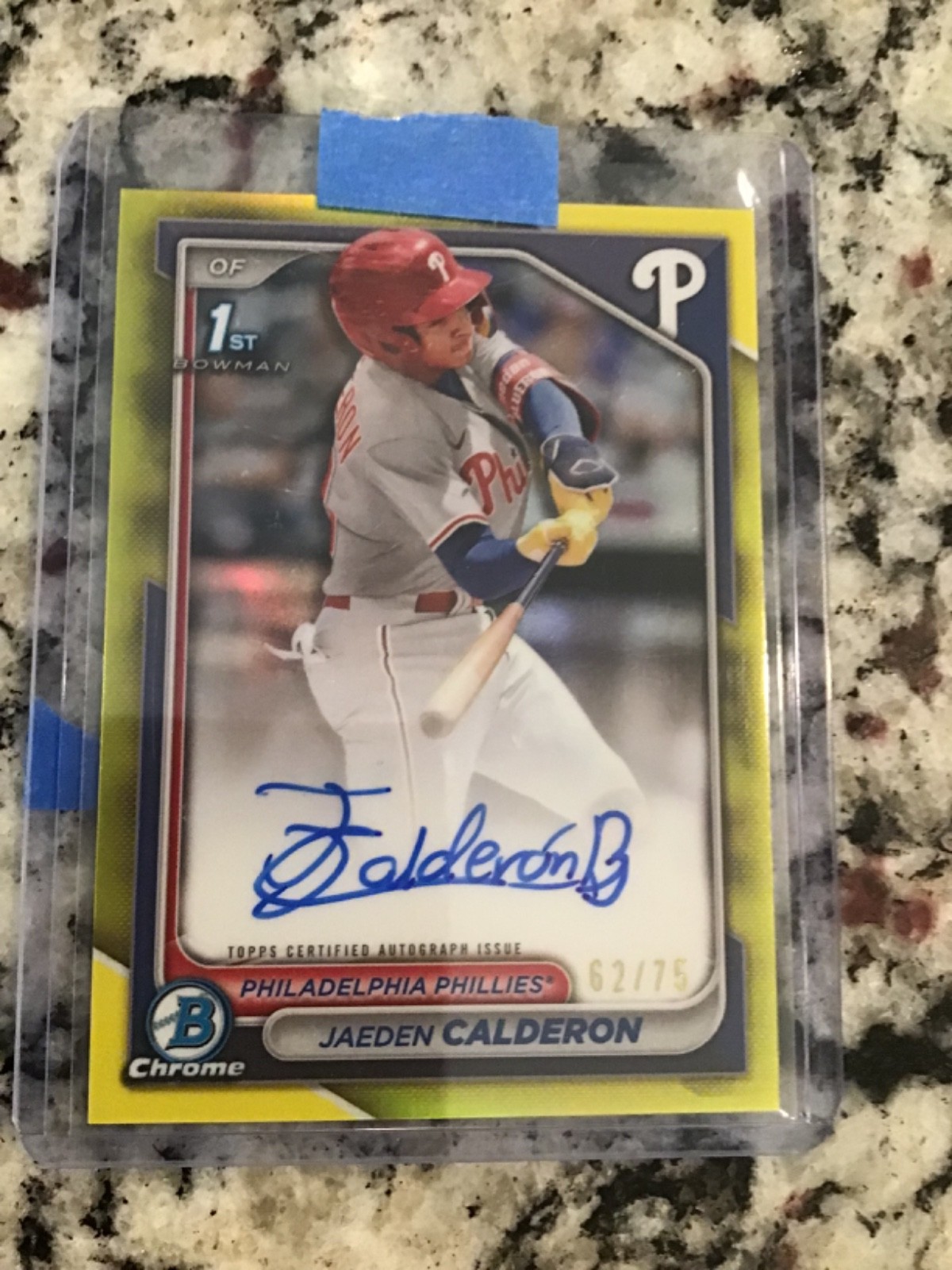 2024 Bowman Chrome Jaeden Calderon 1st Yellow Refractor Auto /75 Phillies