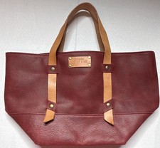 Joji  Co Burgundy Leather Tote Bag Tan Leather Handles Handmade