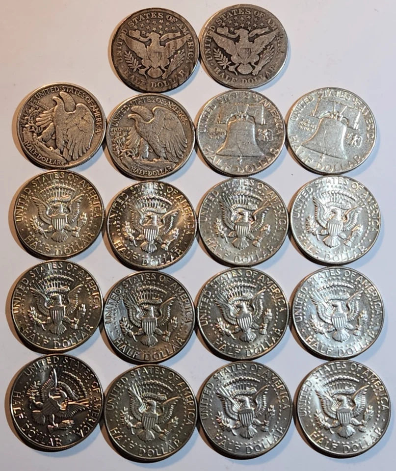 (18FV $4) Medio dólar John F Kennedy Walking Liberty Franklin 40 % 90 % plata (BL1) Foto 2 de 4