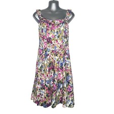 Nine West Floral Ruffle Sleeveless Knee Length Dress Purple Pink Green Womens 8