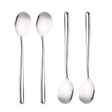 4 PCS Silver Long Handle Great Circle Stainless Steel Korean Soup Bar Spoons