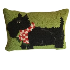 Scottish Terrier Scottie Holiday Pillow Hooked Wool Accent Decor