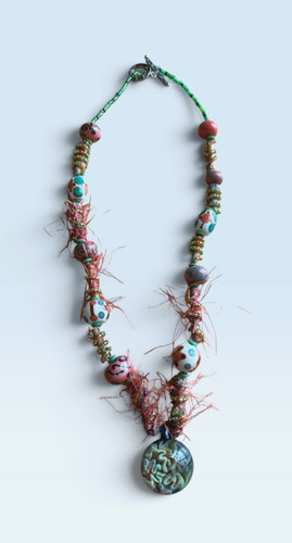 Multicolored Glass & Ceramic Bead Artisan Crafted Necklace Glass Pendant