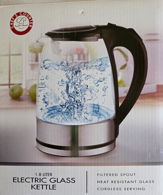 Chef's Counter- Silver 1.8 Liter Electric Glass Kettle- New In Box 