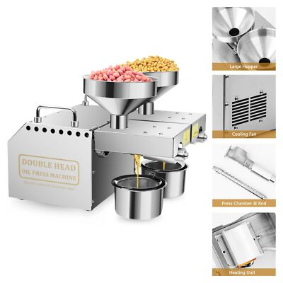 #ad #ad 1500W Automatic Electric Oil Press Machine Double Oil Outlets Stainless Steel $300.89
