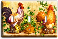COUNTRY FARM ROOSTER CHICKENS LIGHT SWITCH WALL PLATE OUTLET KITCHEN ROOM DECOR