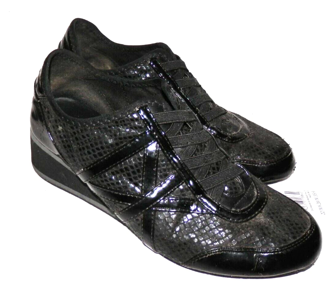 DKNY Black Patent Leather Wedge Fashion Shoes Women s Size 7.5 eBay