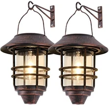 SOLAR LANTERN Hanging Wireless Lights Garden Porch Fence Bronze 2 Pack 