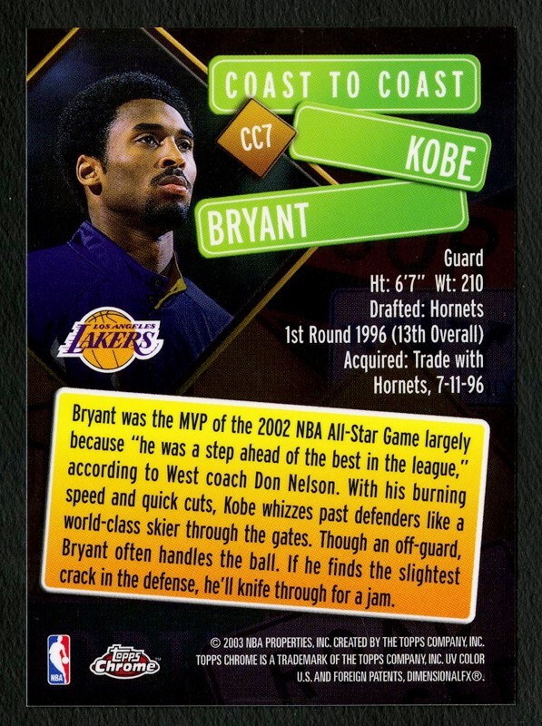 2002 TOPPS CHROME CC7 KOBE BRYANT COAST-TO-COAST PRISTINE