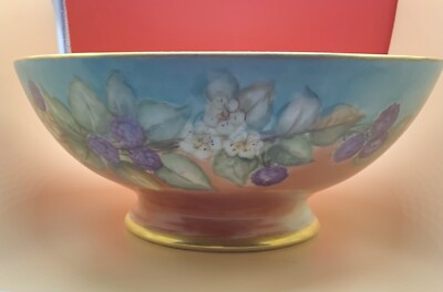Antique Limoges Hand Painted Centerpiece Bowl Victorian Floral & Berries T&V