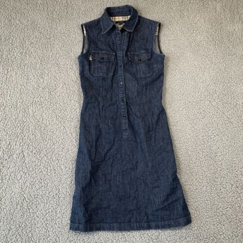Burberry Denim Shirt Dress Womens US 4 UK 6 Blue Jean Nova Plaid - Picture 1 of 10