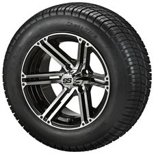 (4) Golf Cart 215/50-12 Deli Street Tires on 12x7 Black/Machined Yukon Wheels