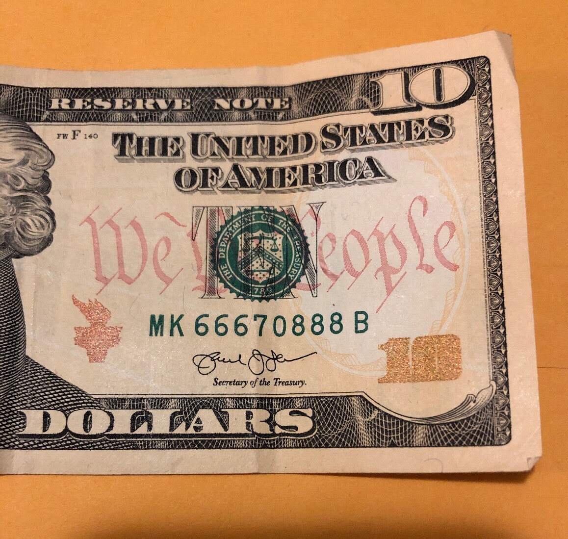 ワンズテーブルINAVANCE WHAT WE WANT TEN TO TEN A $10 circulated US Ten dollar fancy serial numbers MK