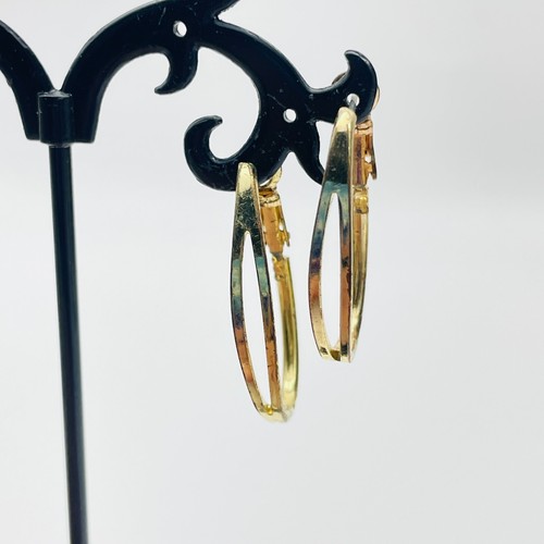 Gold Tone Hoop Earrings Lot of 2 Textured Wide and Skinny Split Oval - 第 10/15 張圖片