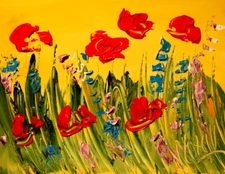 Painting RED POPPIES abstract SIGNED BY KAZAV Original    IMPRESSIONIST NR