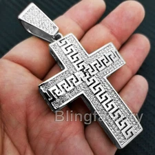 HIP HOP JEWELRY ICY CUBIC ZIRCONIA SILVER PLATED LARGE CROSS BLING CHARM PENDANT
