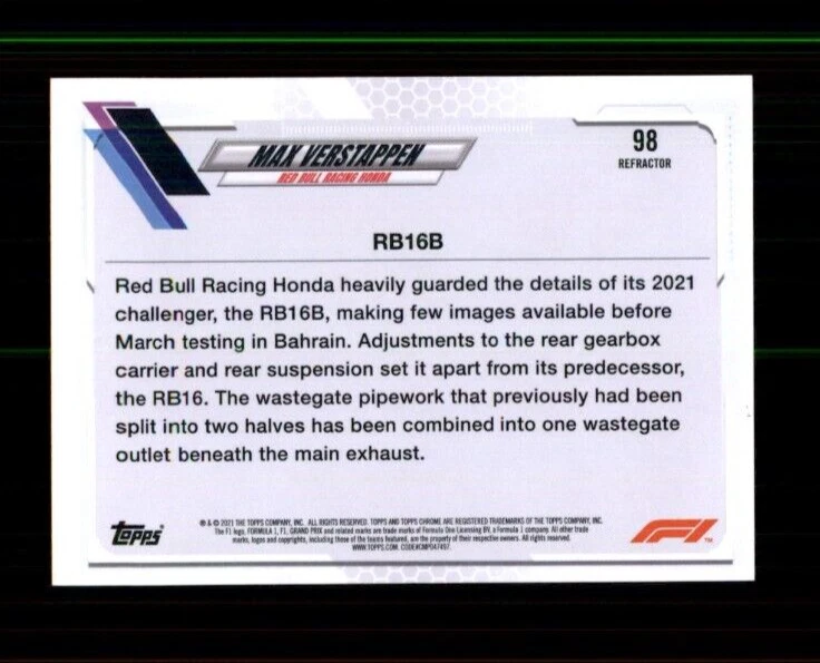 2021 Topps Chrome Formula 1 Refractors #98 Max Verstappen / F1 Cars - Image 2 of 2