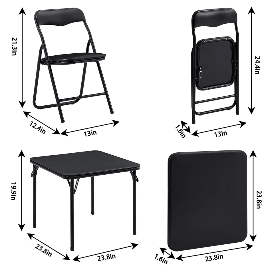 Portable 5 Pcs Kid Folding Card Table and Chairs Set with Soft PU Padded Cushion - Image 2 of 4