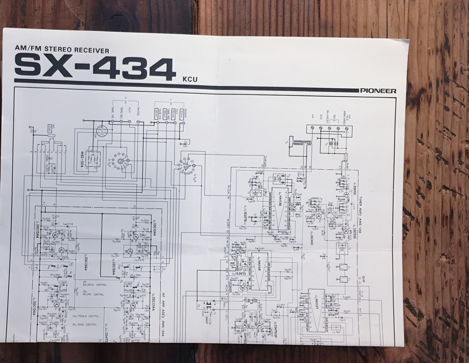 Pioneer SX-434 KCU Receiver Large Fold Out Schematic Sheet *Original*