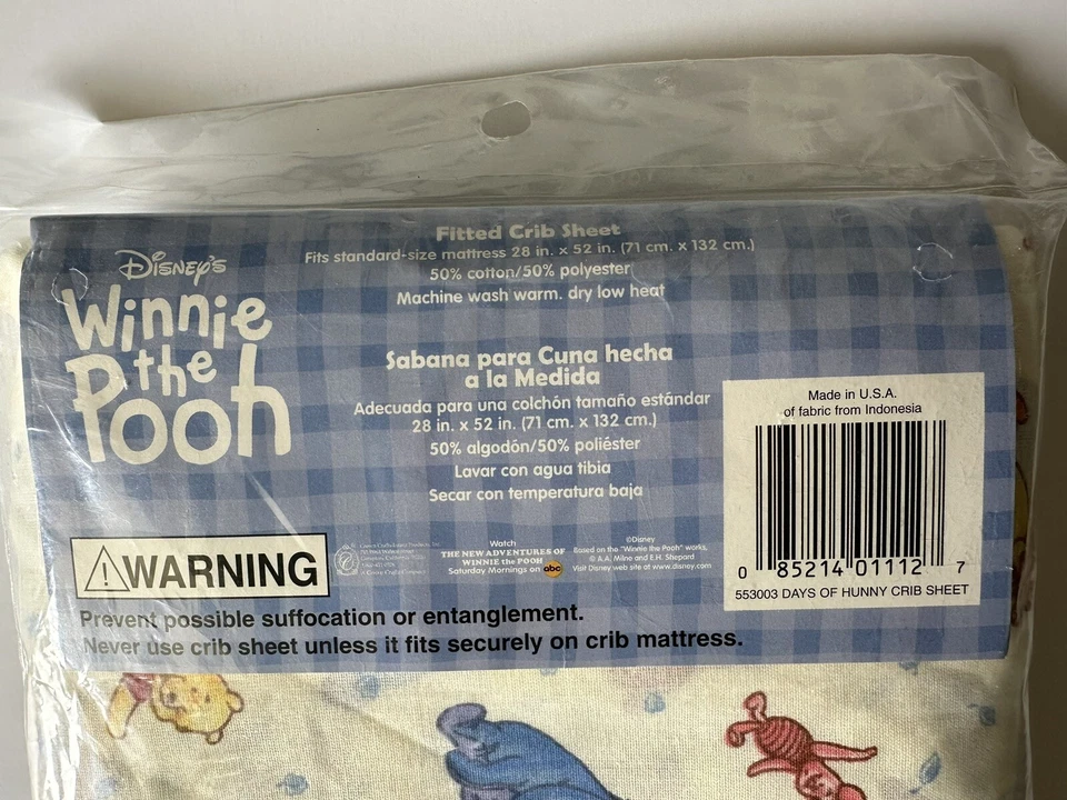 Простыня для кроватки на резинке Disney POOH 28x52 DAYS OF HUNNY Crown Crafts США новая нераспакованная  - Изображение 3 из 3