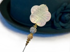 8 inch HATPIN with MOTHER of PEARL Flower on Gold Finish Setting
