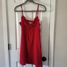 Princess Polly Womens Red Dot Smocked Spaghetti Strap Dress Size 10 E3