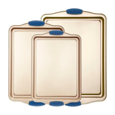 NutriChef Kitchen Oven Baking Pans - 3 Pcs Deluxe Nonstick Gold Coating Inside