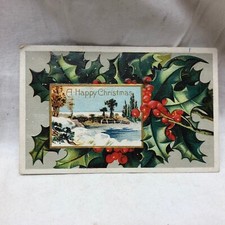 Vintage Postcard Christmas 1909 Embossed Holly