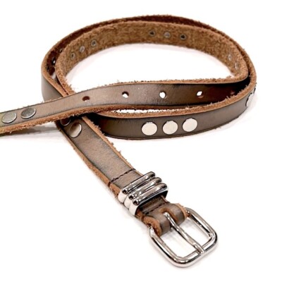 Boho Genuine Leather Studded Belt Vintage NANNI Italy Leather Belt, Brown Studded Design  main image 2