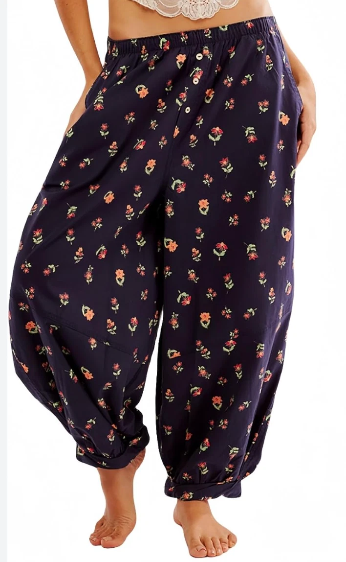 NEW FREE PEOPLE INTIMATELY NAVY BLUE FLORAL SUNDAY MORNING LOUNGE PANTS SZ XS