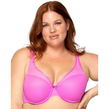 Curvy Couture FLIRT Sheer Mesh Plunge T-Shirt Bra, US 34H, UK 34FF