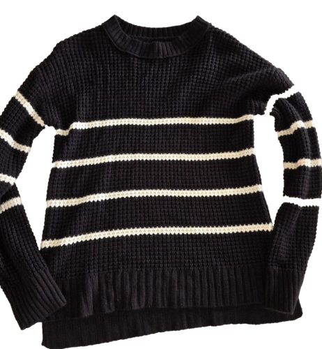 Womens SO Goods for Life Stripe Crew Neck Sweater Size Small Black White