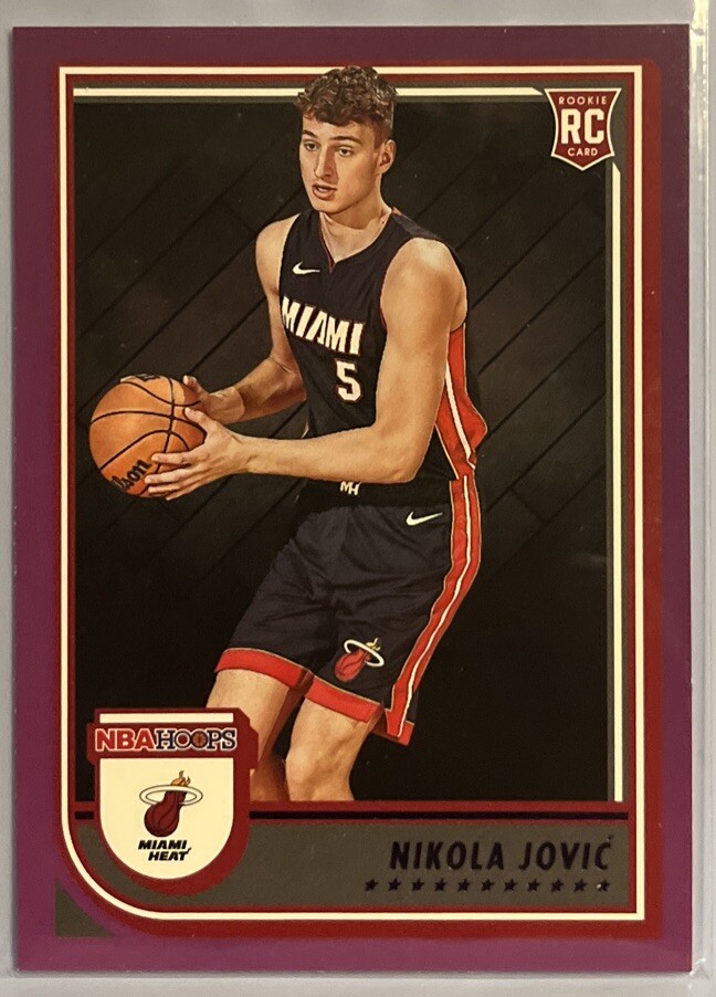 Nikola Jovic 2022-23 Panini NBA Hoops Rookies Purple Rookie Card #256 Miami Heat