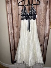 New Jessica McClintock Black Beige Lace Satin SHINE Long Dress Halter Dress