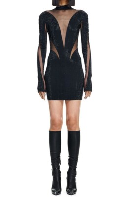 Mugler X H&M HM Spiral Panel Mini Dress Rhinestones Black UK 22 US