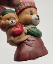 Vintage Jasco Caring Critters Porcelain Chimers Hand Painted Bell Mama Bear Cub