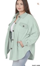 Women’s Plus Fleece Shacket Elbow Patches Large Dusty Light Green