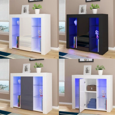 High Gloss Front Doors Sideboard Buffet Cupboard TV Stand Unit with LED Light UK
