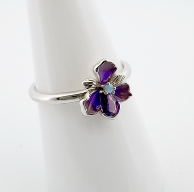 Iris Blume verstellbarer Ring lila echt 925 Sterling Silber  