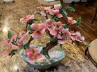 Vintage Jade Glass Cherry Blossom Bonzai Tree Pink Flowers Chinese Decor GUC — photo 9