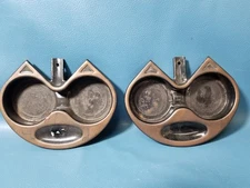 Vintage Pair MCM Black Steel Bolt-On Drink Holder / Ashtrays For Cars Game Table