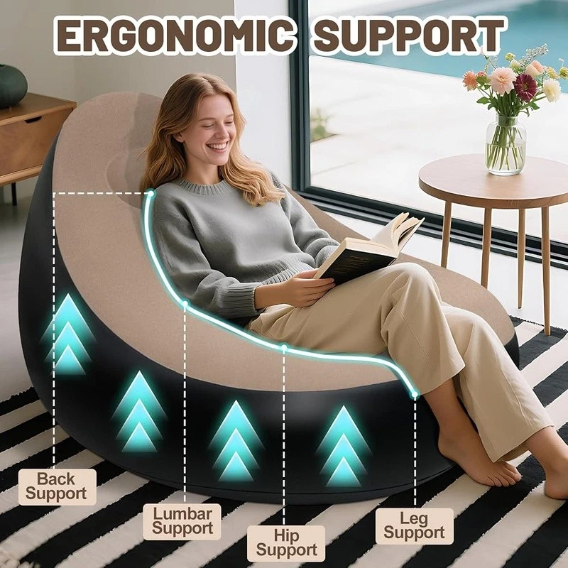 Sofá inflable sofá con otomana portátil ergonómico silla de aire exterior uso interior Foto 4 de 4