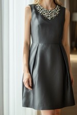 Kate Spade Cambria Black Beaded Neckline Fit Pocket Flare Dress Sleeveless Sz 14